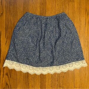 Sundance Blue Polka Dot Silk Skirt with Lace Trim